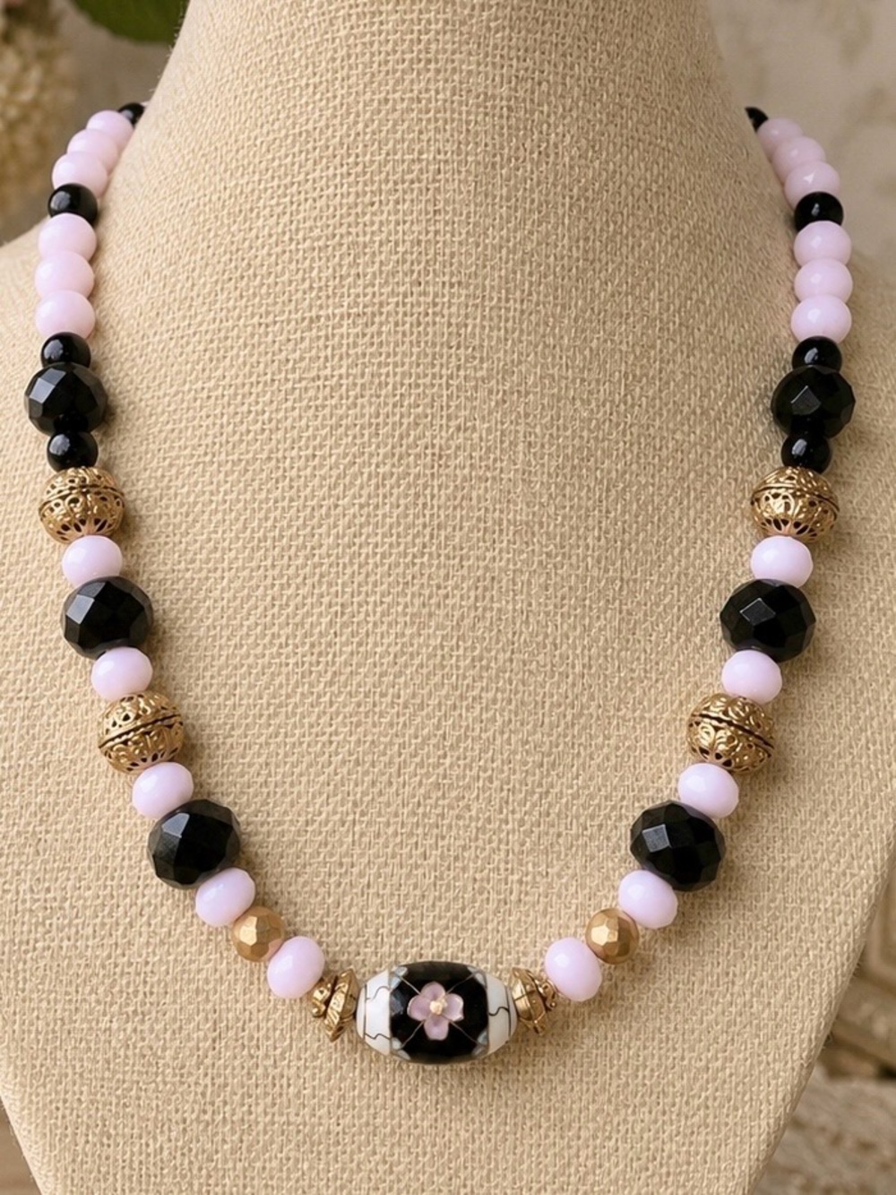 Handmade VTG Hand Painted Porcelain Beaded Necklace